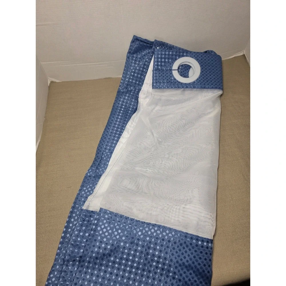YellyHommy Blue Hookless Shower Curtain with Snap-in Liner 72x87 Waffle Weave